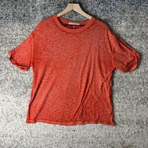 We The Free T Shirt Womens Large Orange Slub Knit Crew Neck Lightweight Top